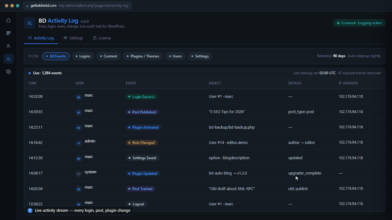 BD Activity Log — product demo